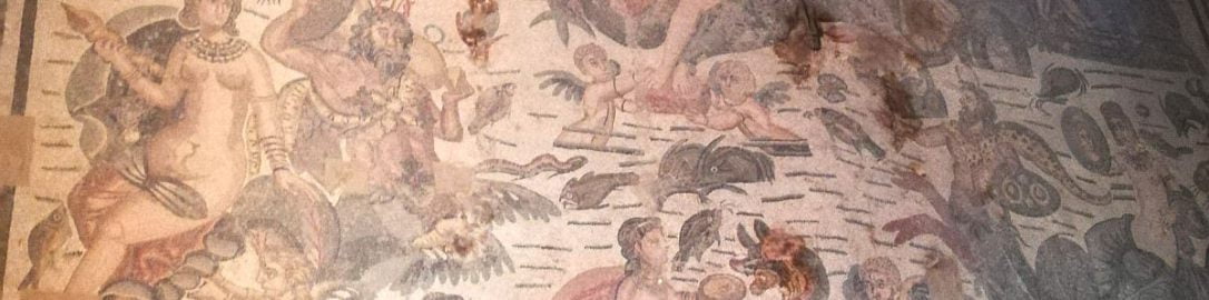 Mityczne morskie stworzenia na rzymskiej mozaice