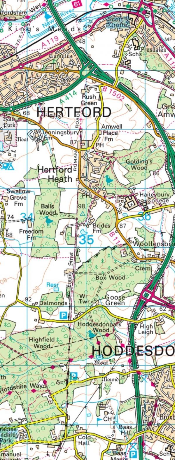 Roman road - Ermine Street - on the map