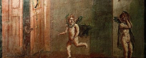 Roman fresco depicting Amores playing hide and seek