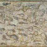 Rzymska mozaika ukazująca dużą ilość różnych gatunków ryb i zwierząt morskich