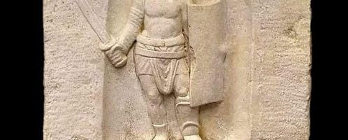 Ancient tombstone of gladiator named Quinto Sossio Albo