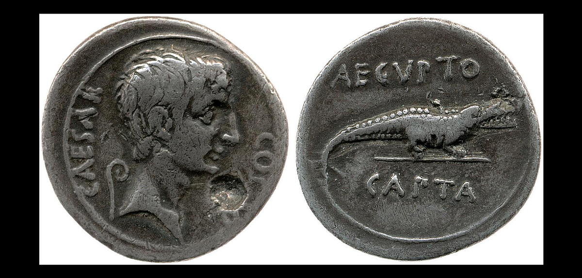 Octavian's coin with AEGVPTO CAPTA inscription