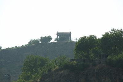 The temple in Garni seen from the Azat River valley at the tributary of the Goght River