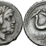 Amor and Neptune on Roman coin