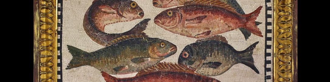 Rzymska mozaika ukazująca osiem ryb, dwa kalmary i węgorz