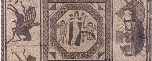 Roman mosaic showing relationship between Aeneas and Dido