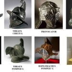 Various helmets of Roman gladiators