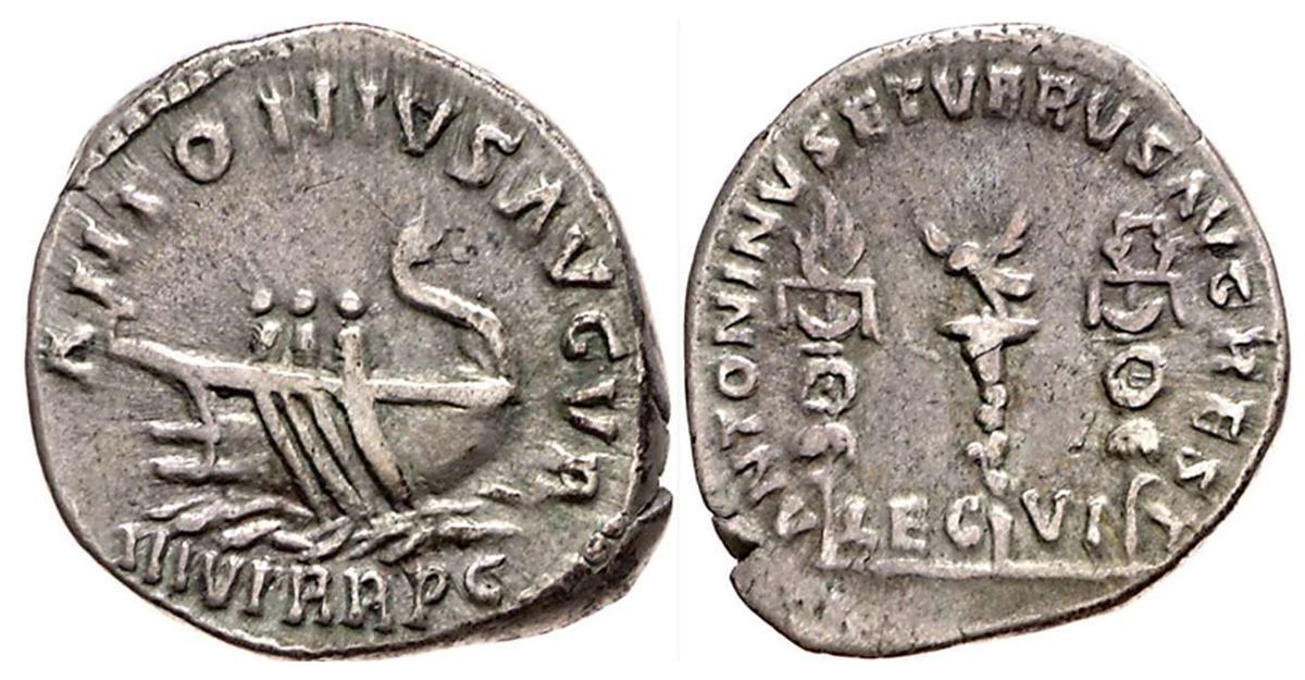 Restituted denarius from the reign of Marcus Aurelius and Lucius Verus