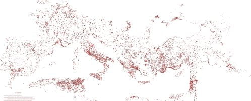 Mapa ukazująca w sumie 11 655 osad rzymskich
