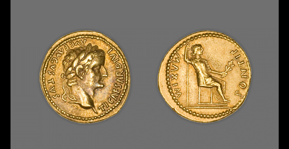Aureus showing Emperor Tiberius