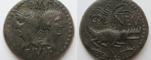 Coin in honor of victory at Actium