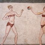 Roman mosaic showing women playing a ball