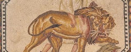 Opiekun lwa na rzymskiej mozaice