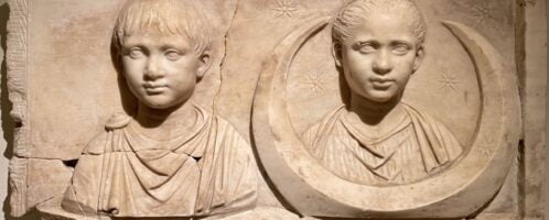 Roman bas-relief showing portraits of boy and girl