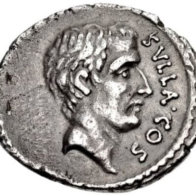 The image of Lucius Cornelius Sulla on a coin from 54 BCE