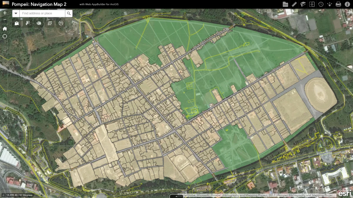 Mapa Pompejów ukazująca nie odkryte wciąż części antycznego miasta