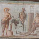 Roman fresco showing centaur Chiron, Apollo and Aesculapius