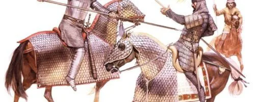 Photo showing a Parthian cataphract from the 2nd century CE and Armenian from the 3rd century CE