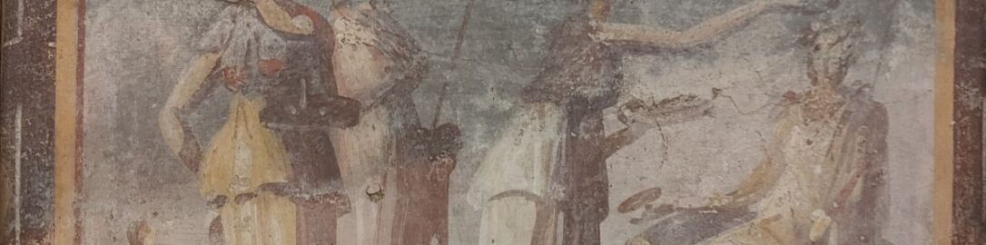 Roman fresco showing group of nymphs with Bacchus
