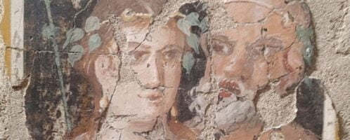 Fragments of fresco showing Maenad and Satyr