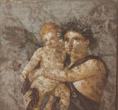 Rzymski fresk ukazujący Menadę i Amora