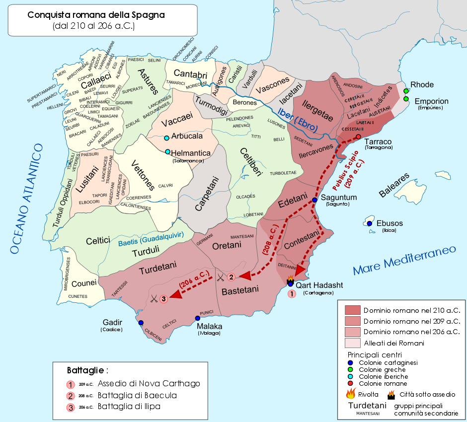 Political map of Spain during the Second Punic War. Years 210 to 206 BCE