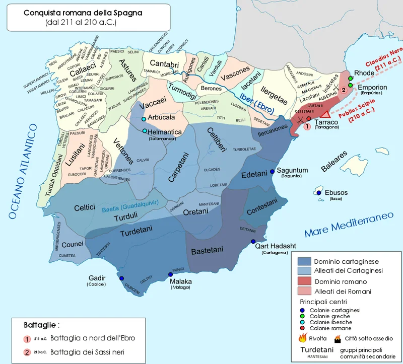 Political map of Spain during the Second Punic War. Years 211 to 210 BCE