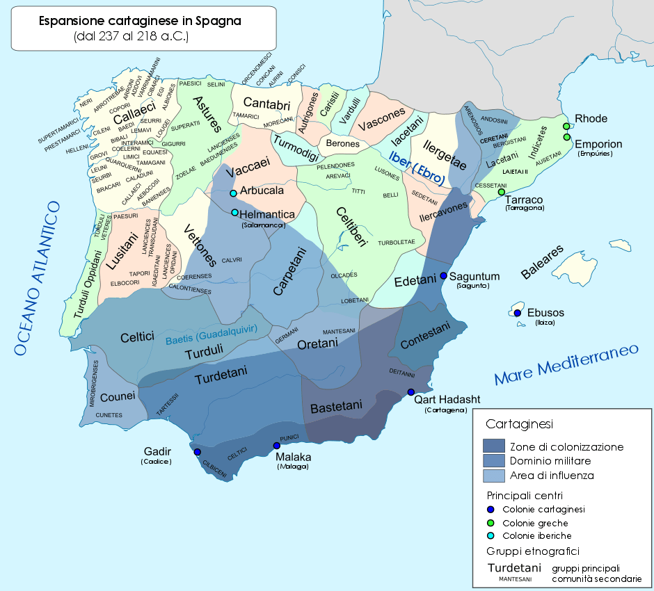 Political map of Spain during the Second Punic War. Years 237 to 218 BCE