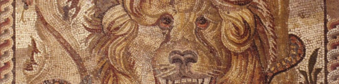 Great Roman mosaic showing lion