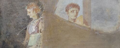 Fragment of Roman fresco showing pensive couple