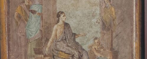 Roman fresco showing woman painting herm of Priapus