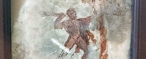 Roman fresco showing fight of Hercules with hydra