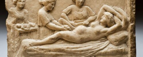 Roman bas-relief depicting scene of successful childbirth