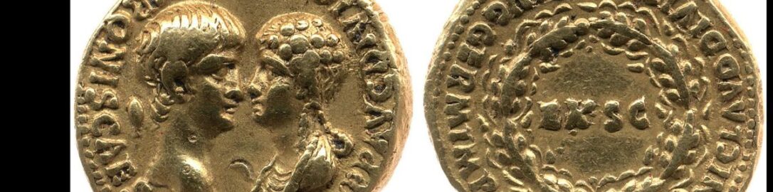 Roman coin showing Nero and Agrippina