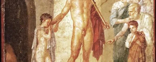 Pompeian fresco depicting Theseus after killing the Minotaur