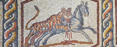 Roman floor mosaic showing hunting tiger