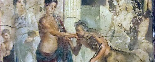 Roman fresco showing centaur paying homage