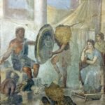 Roman fresco showing Hephaestus forging golden weapon for Achilles