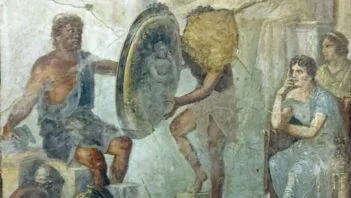 Roman fresco showing Hephaestus forging golden weapon for Achilles