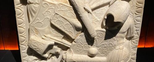 Roman marble relief showing captured weapons