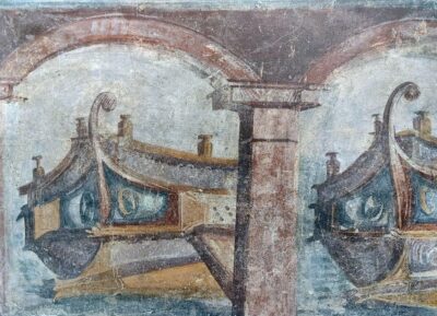 Rzymski okręt ukazujący zdobione dzioby statków