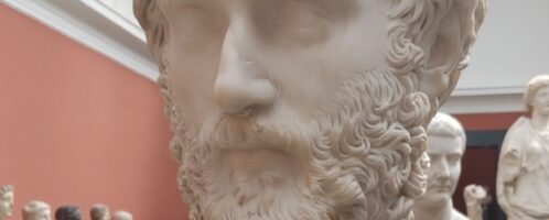 Roman with beard on sculpture