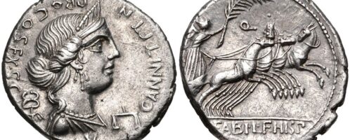 Denarius from 82-81 BCE. Coin minted by Gaius Annius from the Annia family. It was claimed that this family descended from Anna Perenna