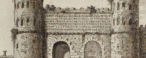 Porta Portuensis in an engraving from 1743, made by Giuseppe Vasi