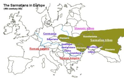 The territorial range of Sarmatian tribes in the 4th century CE