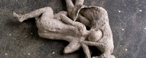 One of the plaster casts of bodies in Pompeii