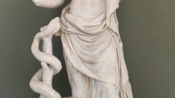 Roman sculpture showing Aesculap