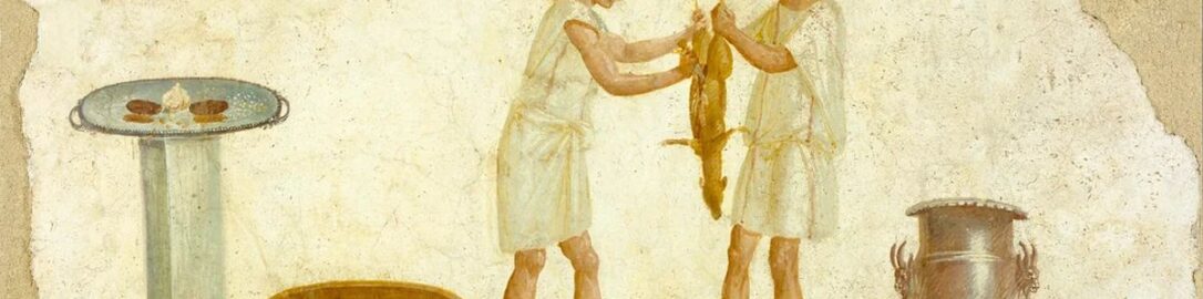 Fragment of Roman fresco depicting preparation of meal