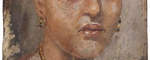 Woman with short hair in Fayum portrait