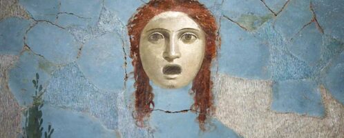 Roman fresco showing woman's tragic mask